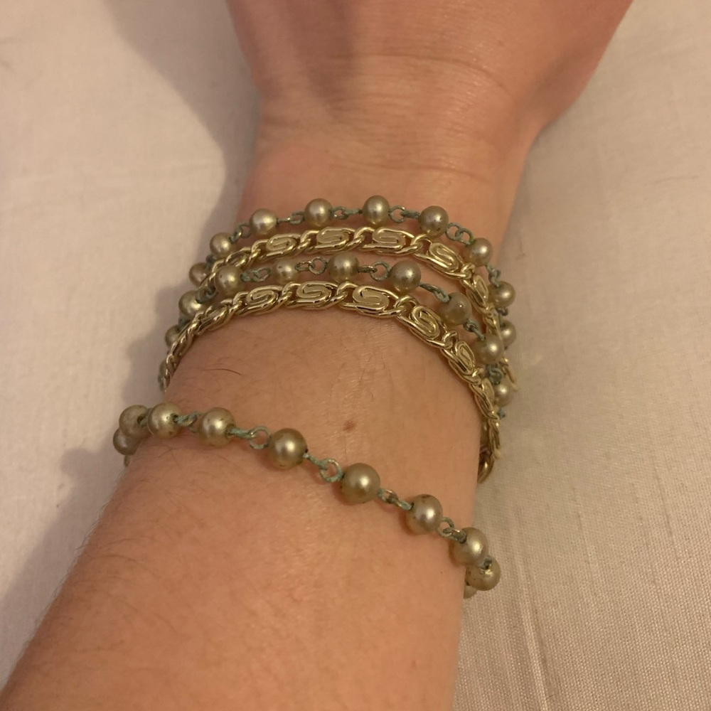 Vintage Silver and White Multi Strand Bracelet